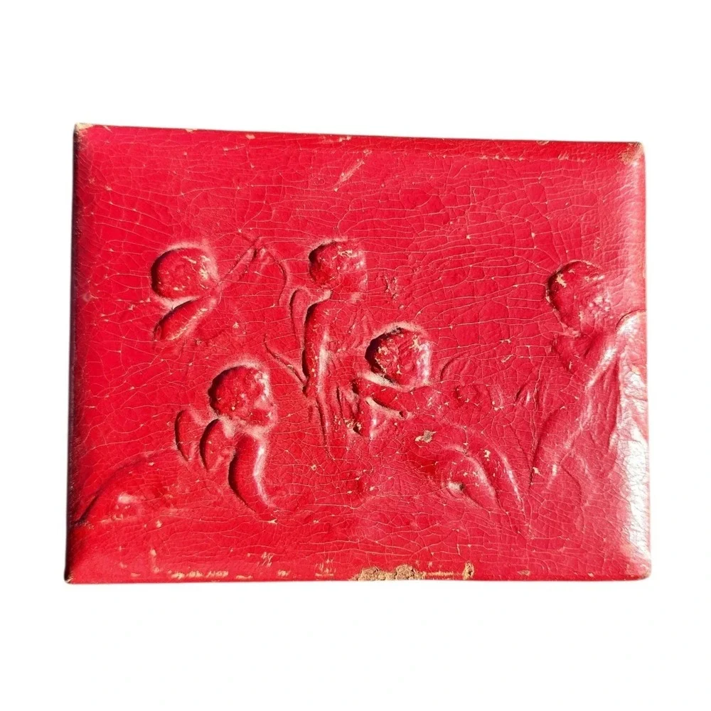 Vintage Lucky Day Swiss Music Box Red Cherub Relief Easter Parade Wood Jewelry